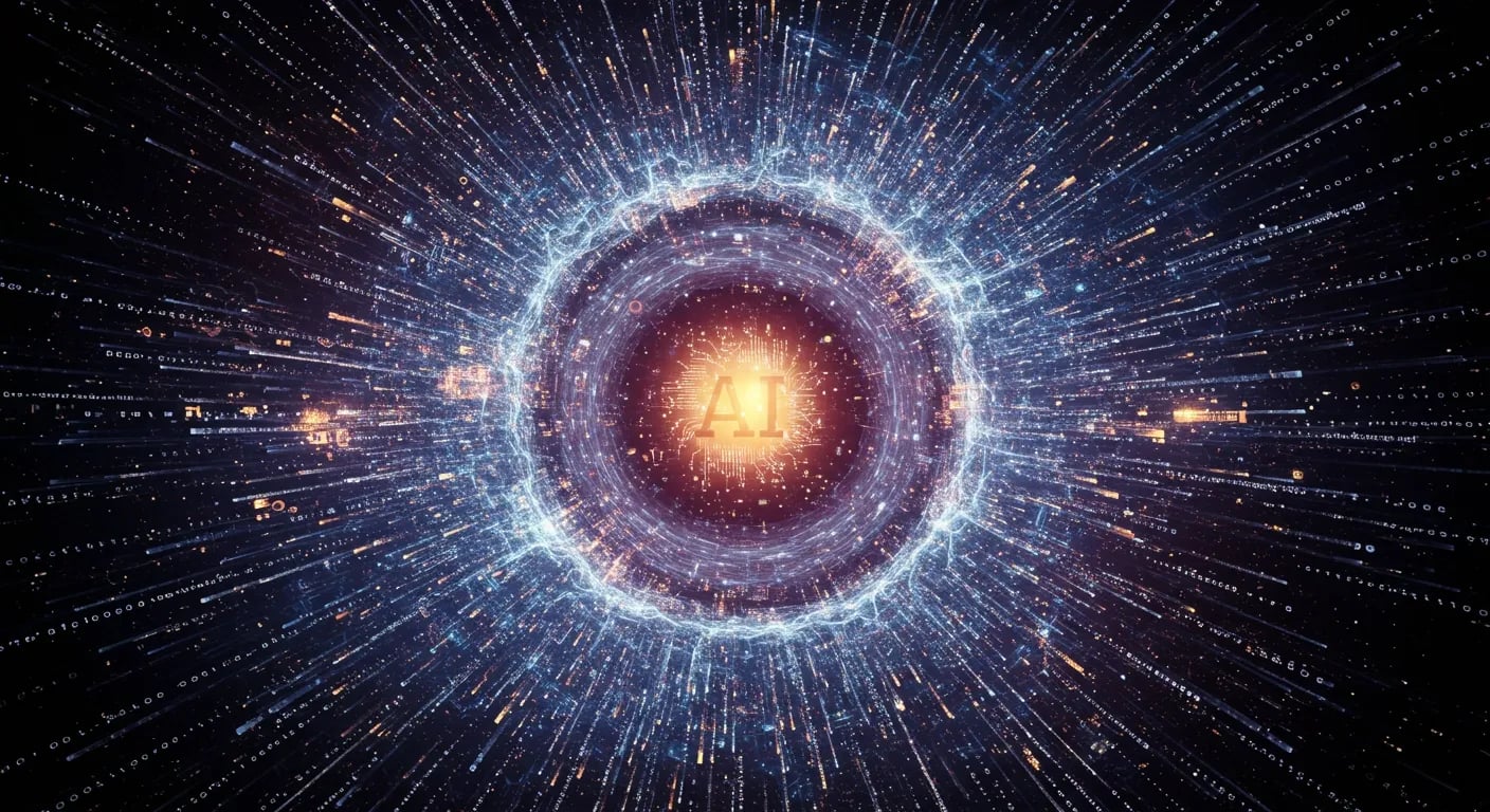 人工智能概念艺术插图：人脑与数字电路和数据流的融合